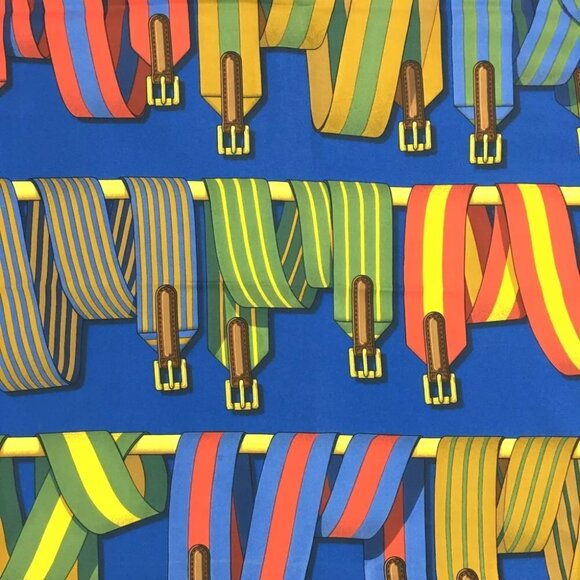 479195AH (S2) Hermes Scarf Les Sangles Carre 90 Multicolor Silk 100% - Picture 6 of 9